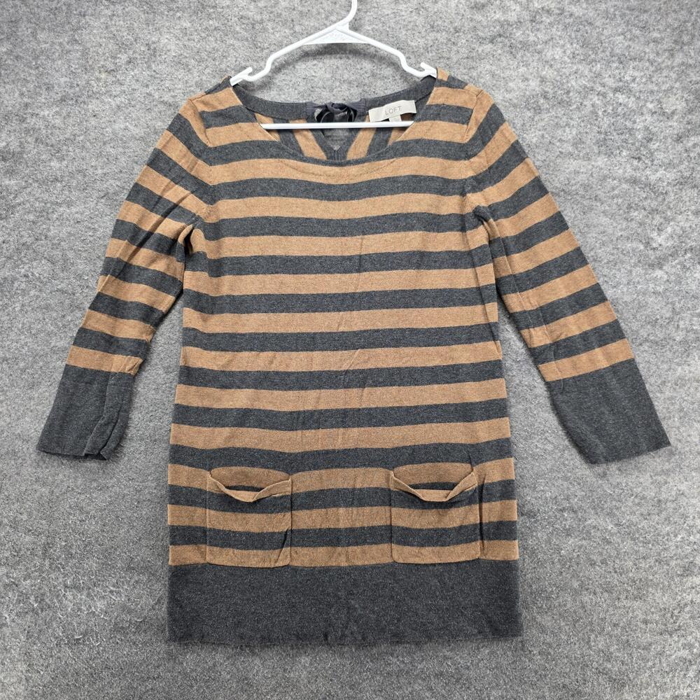 LOFT Sweater Dress Womens Medium Striped Knit Long Sleeve Pockets Pullover Casua
